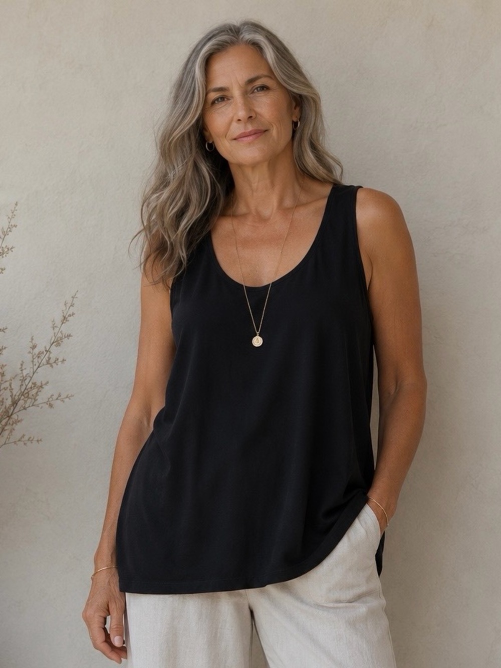 Johnny Was Black Sleeveless Scoop Neck Camisole